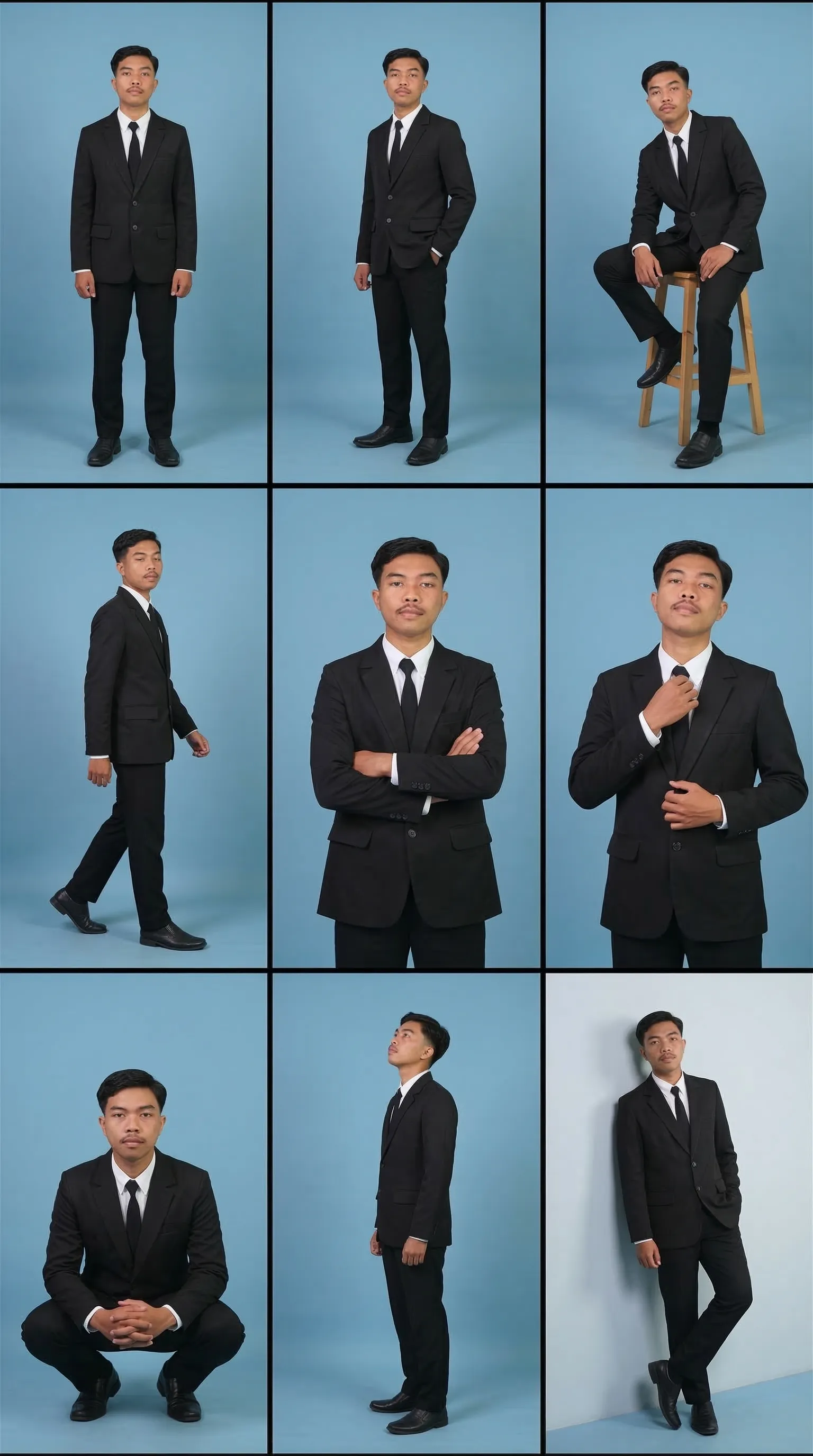 Hasil Generate AI Prompt Contact Sheet 3x3 Posisi Full Body