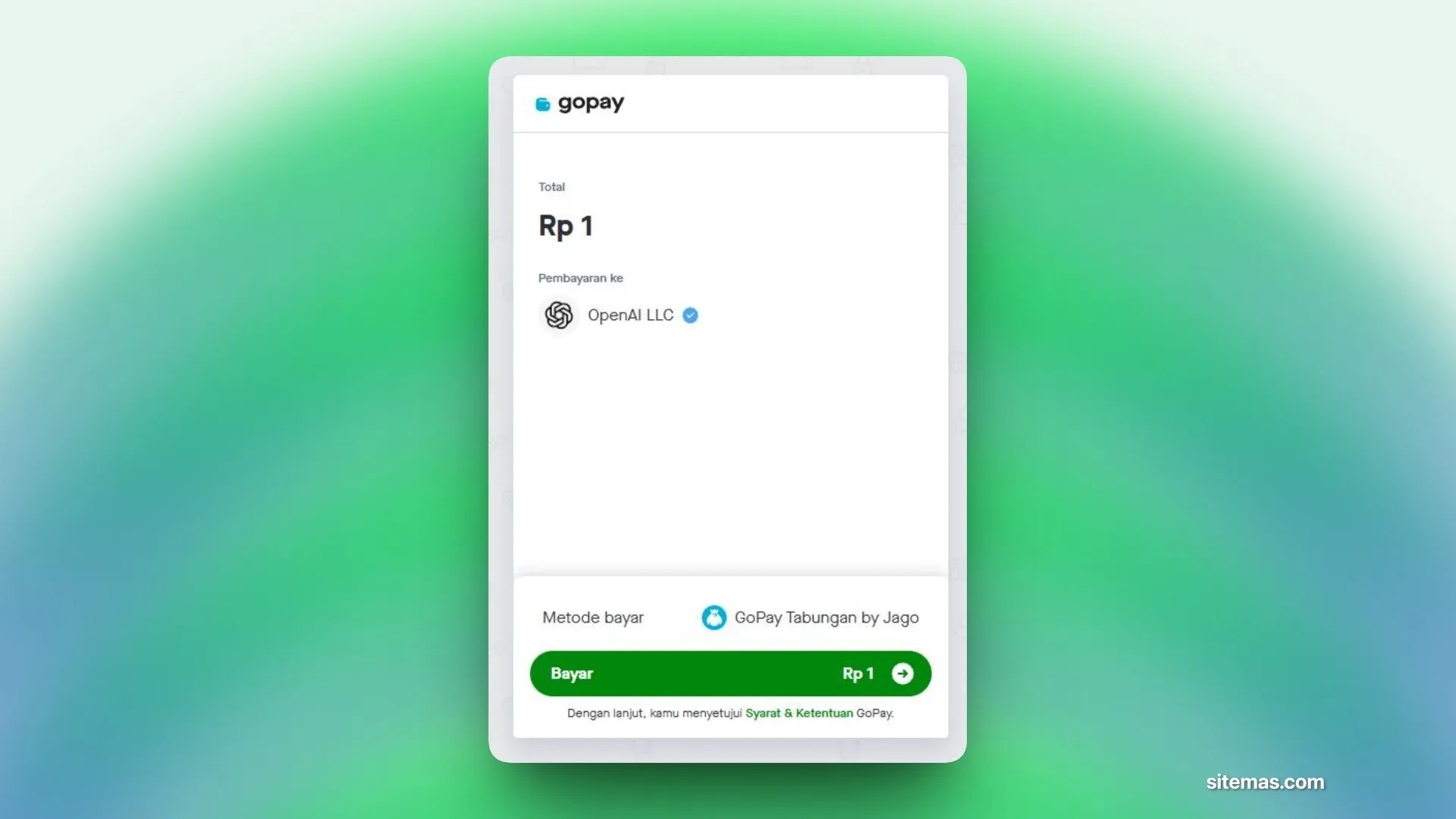 Konfirmasi pembayaran Rp1 di GoPay
