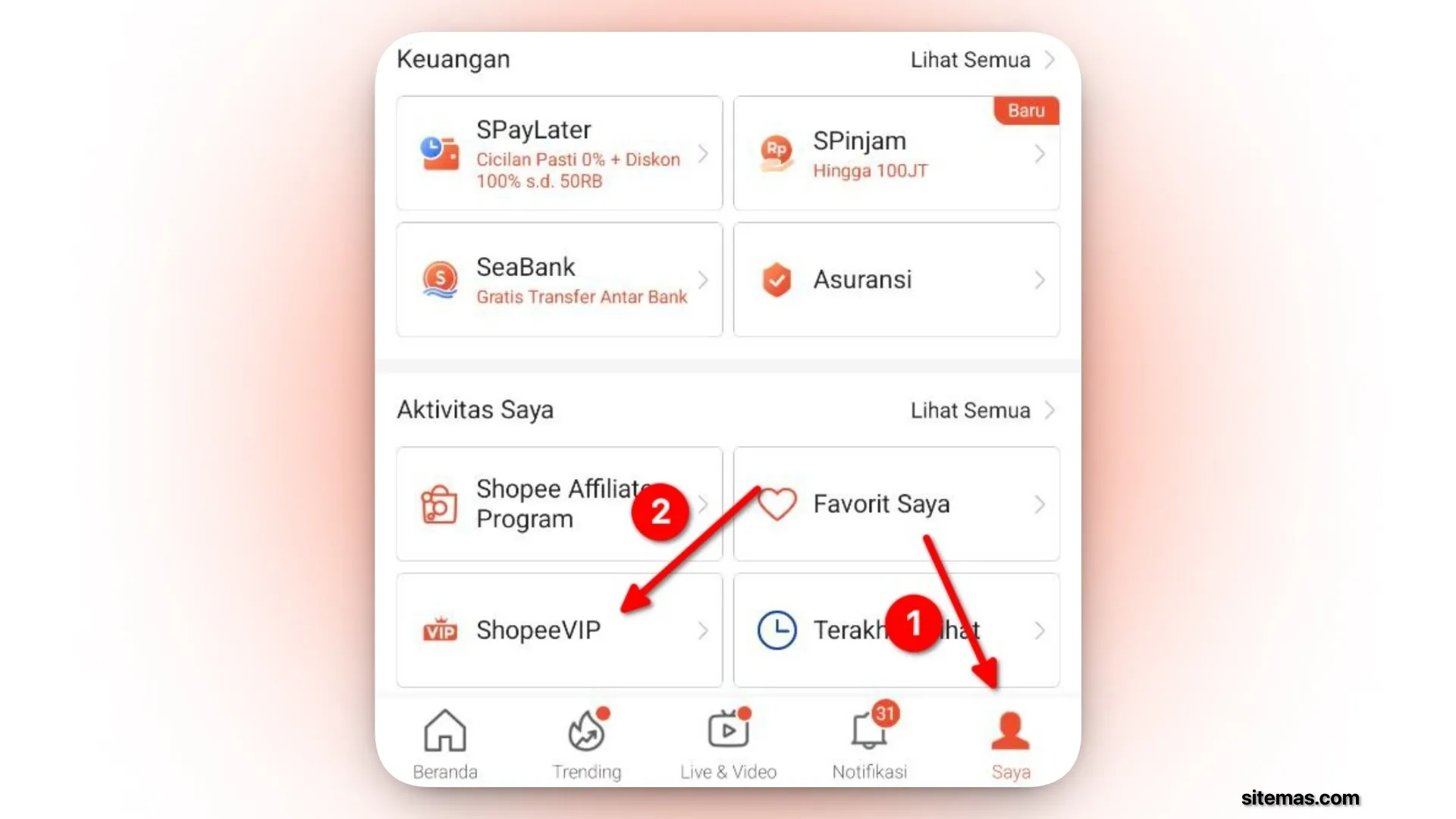 Masuk ke shopee klik icon saya
